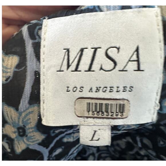 Misa Blue Tiered Ruffle Maxi Dress LARGE Chiffon Cottage Western Designer $485 - Picture 8 of 9